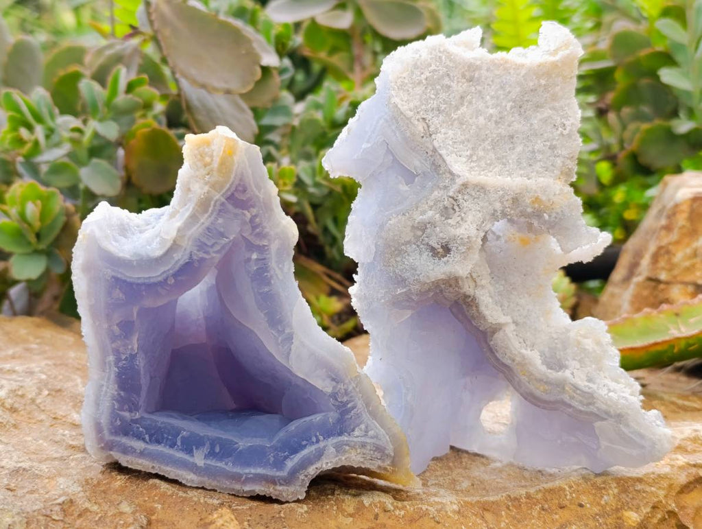 Natural Etched Blue Chalcedony Specimens x 3 From Nsanje, Malawi - Toprock Gemstones and Minerals 