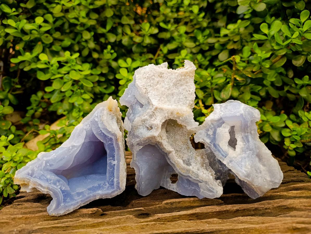 Natural Etched Blue Chalcedony Specimens x 3 From Nsanje, Malawi - Toprock Gemstones and Minerals 
