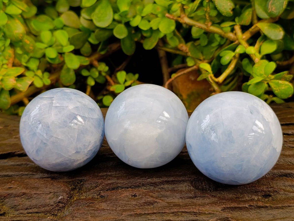 Polished Blue Calcite Spheres x 3 From Madagascar - Toprock Gemstones and Minerals 