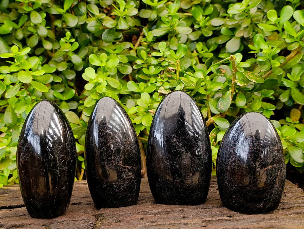 Polished Black Tourmaline Standing Free Forms x 4 From Madagascar - Toprock Gemstones and Minerals 
