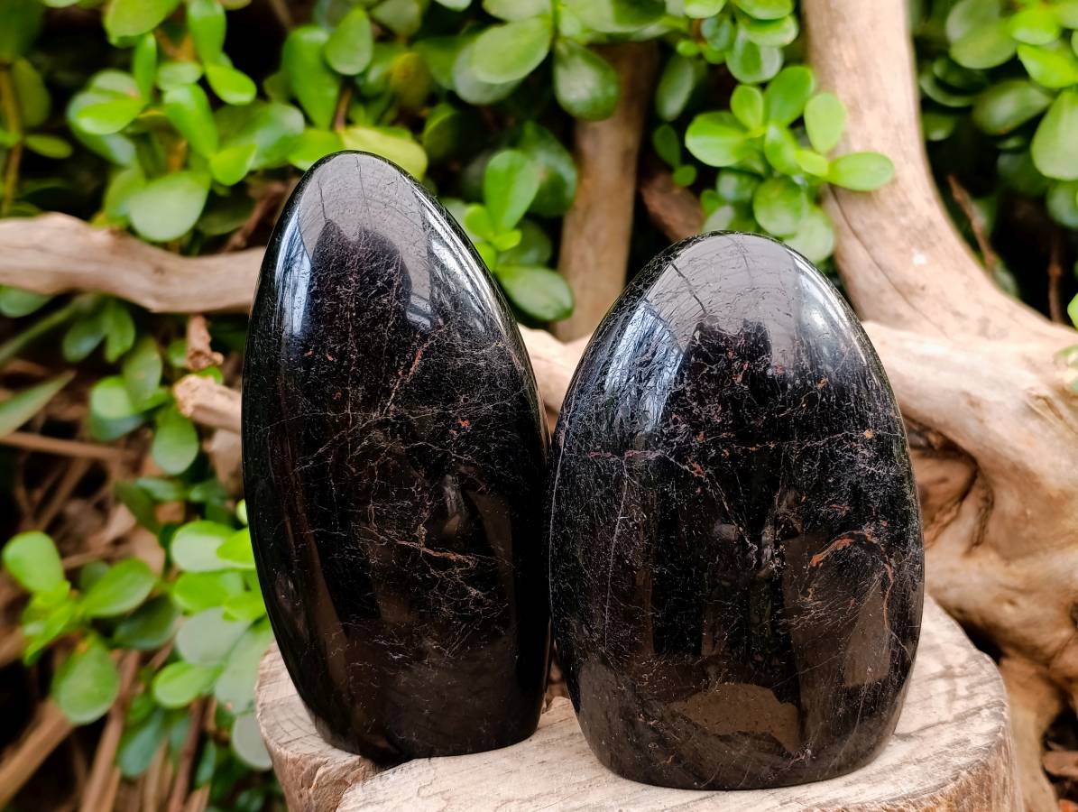 Polished Black Tourmaline Standing Free Forms x 4 From Madagascar - Toprock Gemstones and Minerals 