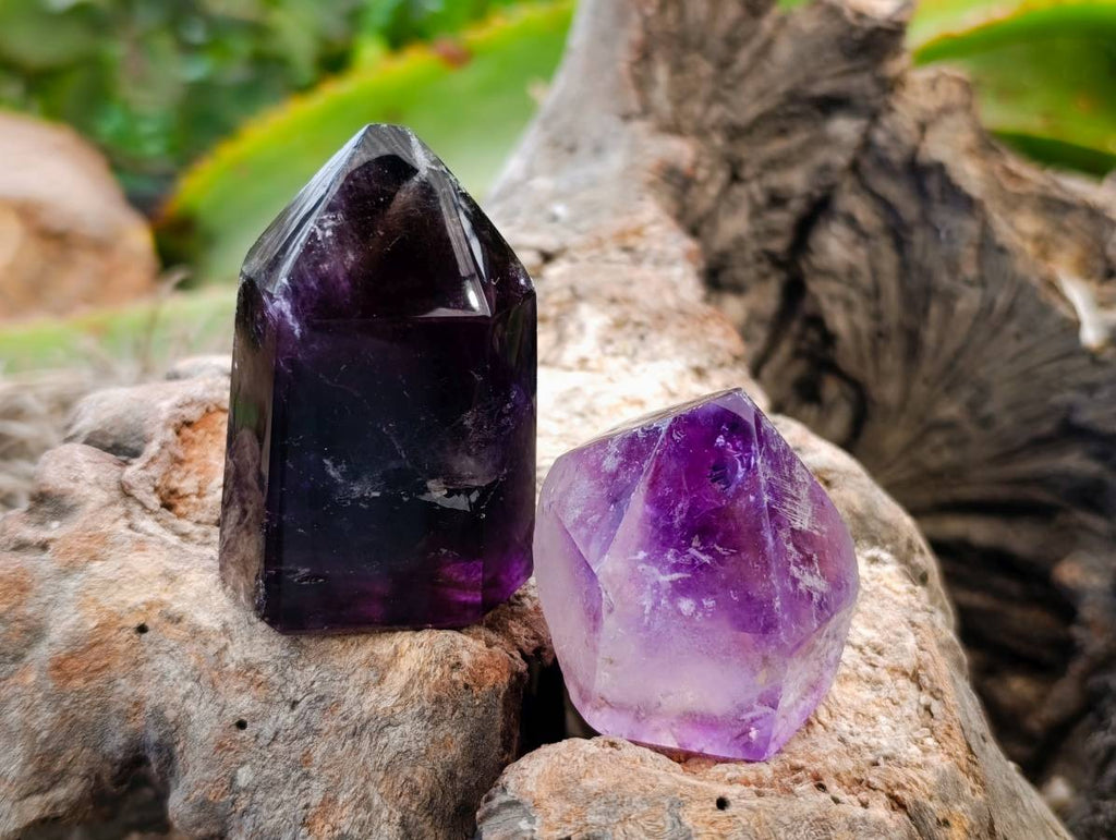 Polished Smokey Window Amethyst Quartz Crystals x 12 From Akansobe, Madagascar - Toprock Gemstones and Minerals 