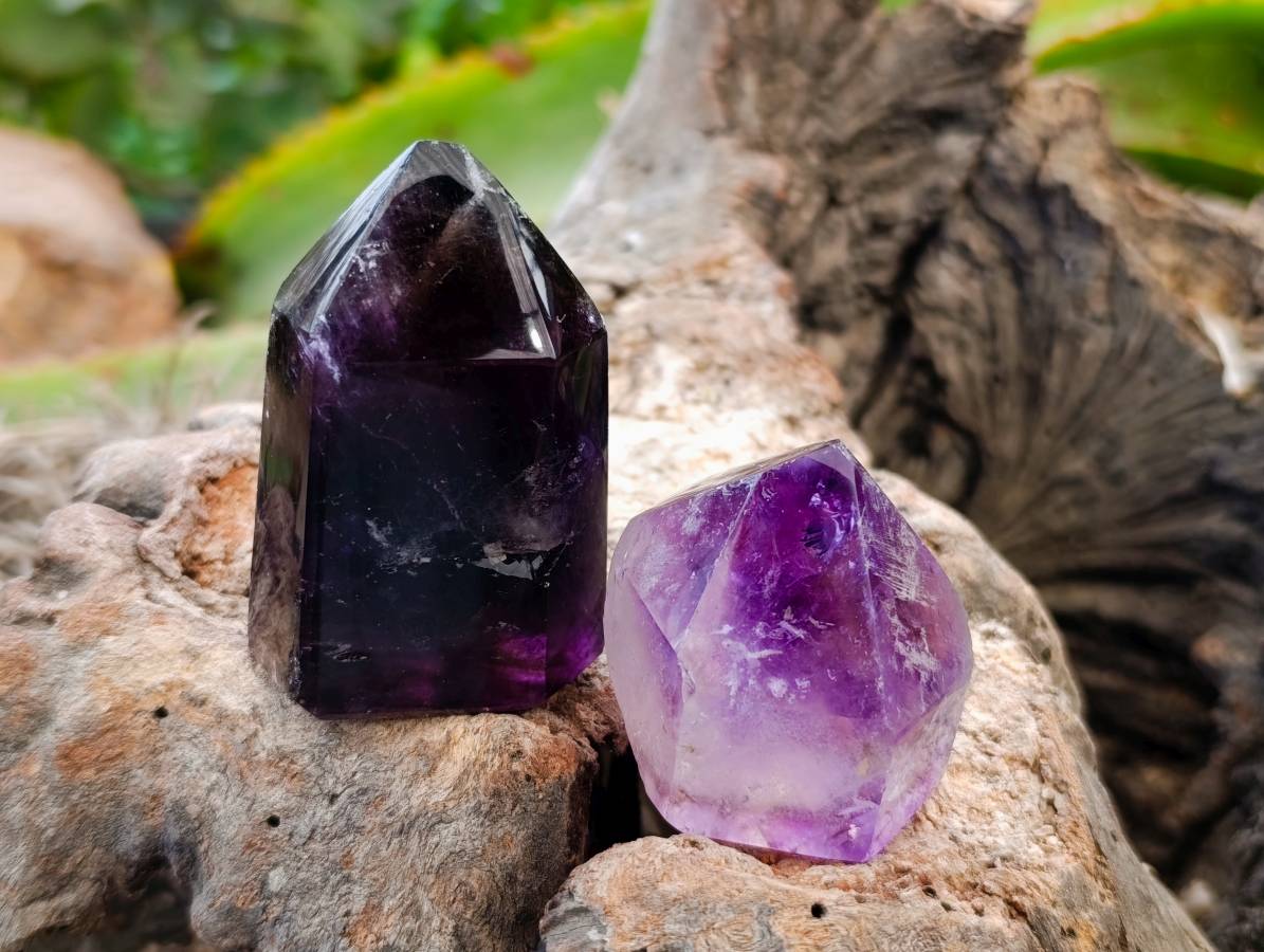 Polished Smokey Window Amethyst Quartz Crystals x 12 From Akansobe, Madagascar - Toprock Gemstones and Minerals 