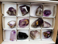 Polished Smokey Window Amethyst Quartz Crystals x 12 From Akansobe, Madagascar - Toprock Gemstones and Minerals 