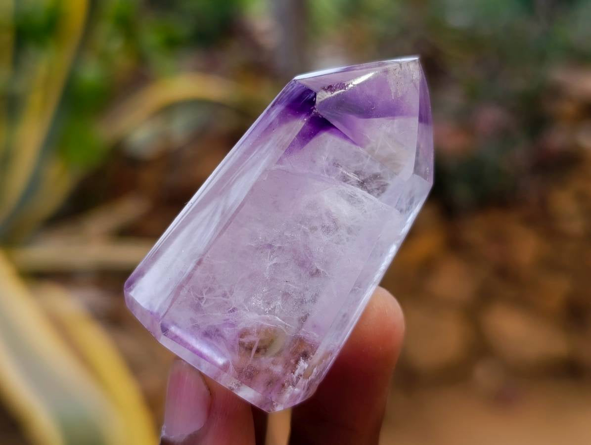 Polished Smokey Window Amethyst Quartz Crystals x 12 From Akansobe, Madagascar - Toprock Gemstones and Minerals 