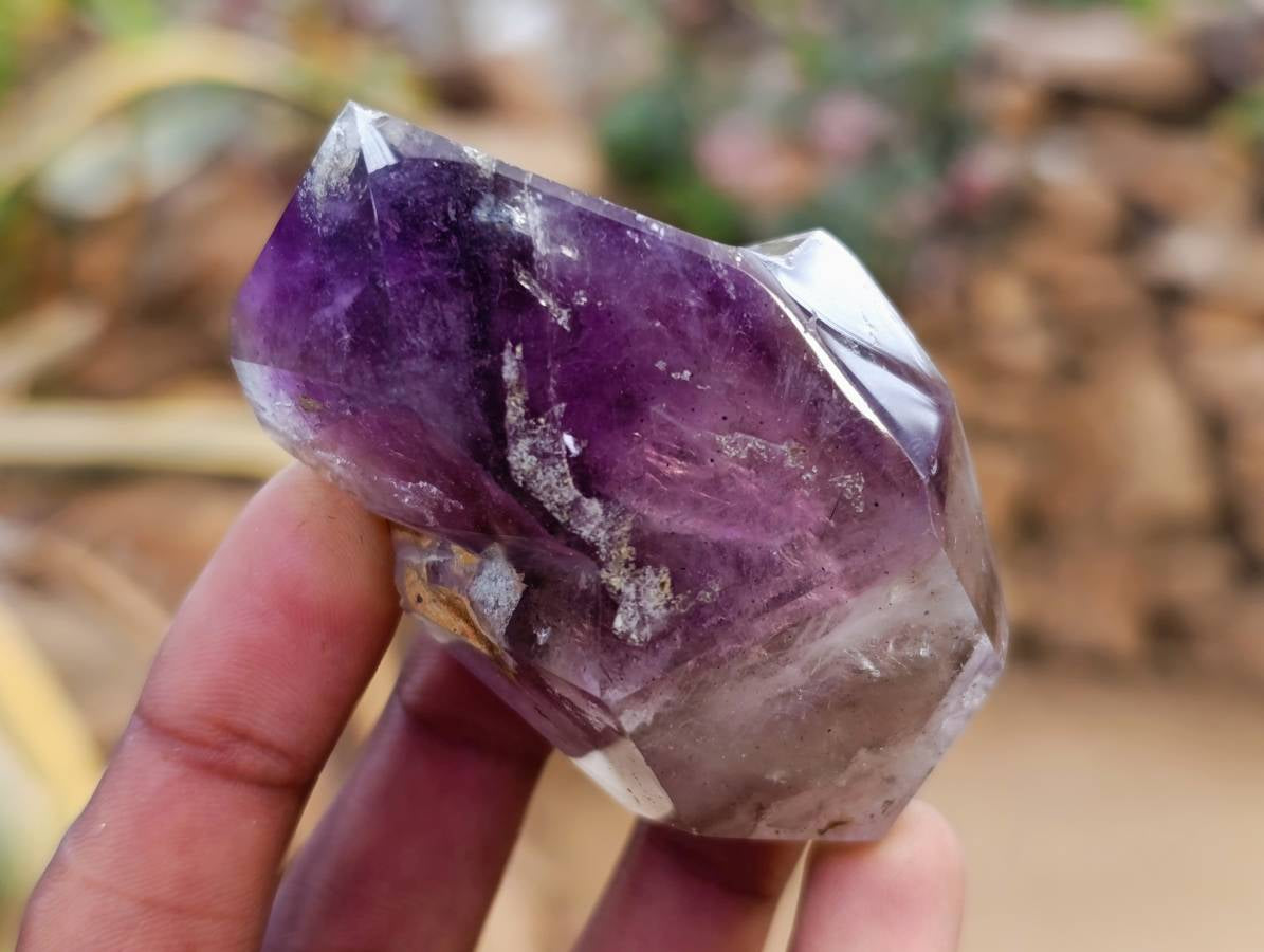 Polished Smokey Window Amethyst Quartz Crystals x 12 From Akansobe, Madagascar - Toprock Gemstones and Minerals 
