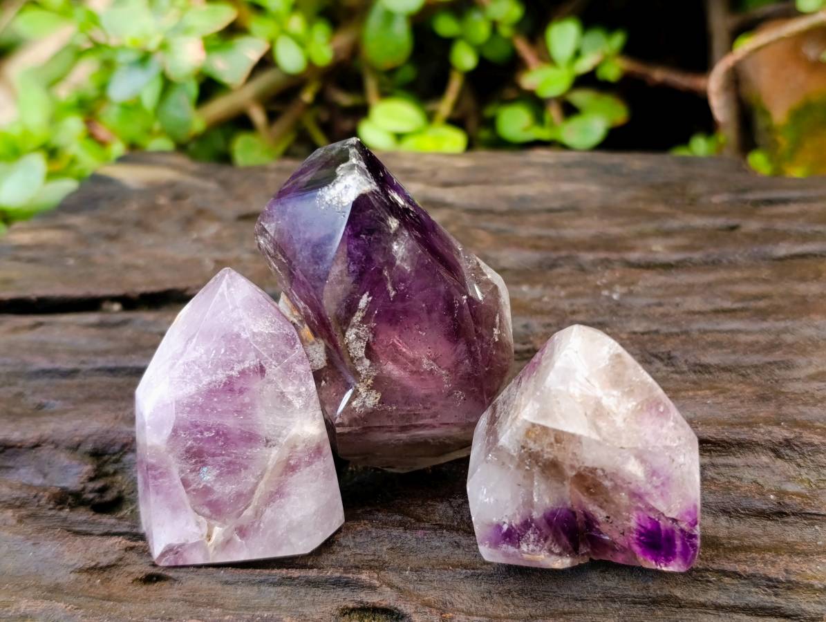 Polished Smokey Window Amethyst Quartz Crystals x 12 From Akansobe, Madagascar - Toprock Gemstones and Minerals 