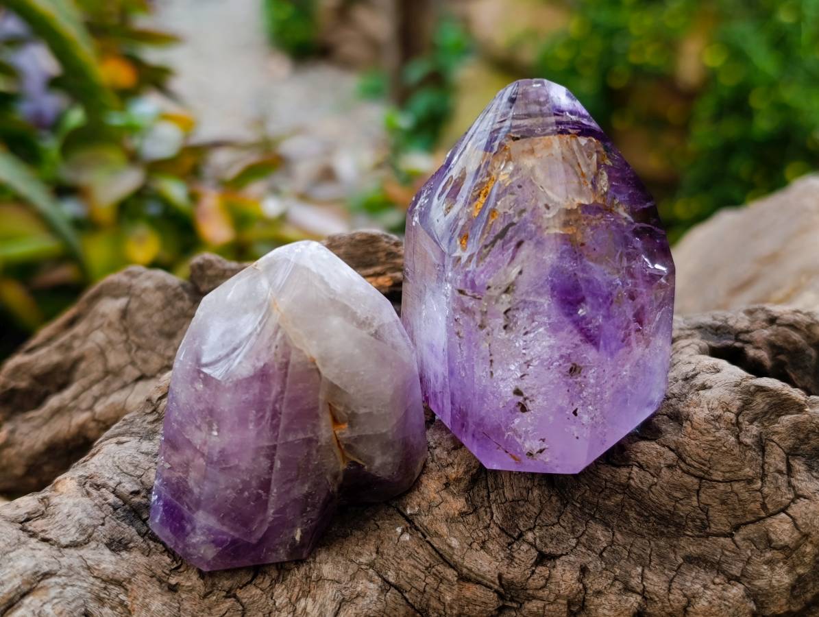 Polished Smokey Window Amethyst Quartz Crystals x 12 From Akansobe, Madagascar - Toprock Gemstones and Minerals 