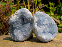 Polished Celestite Gemmy Crystal Eggs  x 2 From Sakoany, Madagascar - Toprock Gemstones and Minerals 