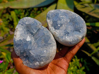 Polished Celestite Gemmy Crystal Eggs  x 2 From Sakoany, Madagascar - Toprock Gemstones and Minerals 