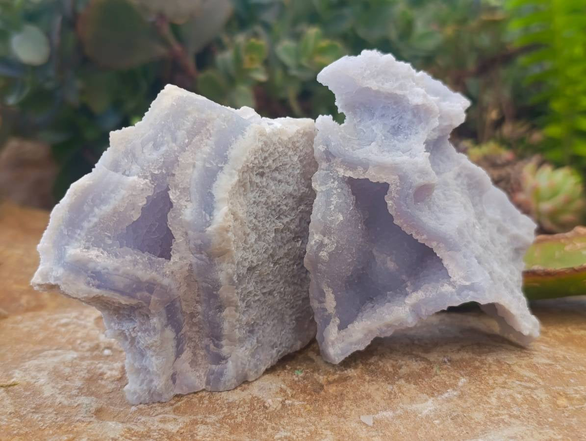 Natural Etched Blue Chalcedony Geodes x 6 From Nsanje, Malawi - Toprock Gemstones and Minerals 