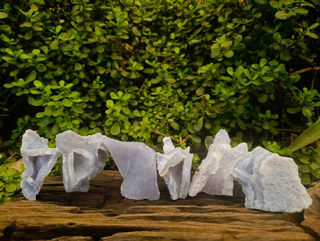 Natural Etched Blue Chalcedony Geodes x 6 From Nsanje, Malawi - Toprock Gemstones and Minerals 