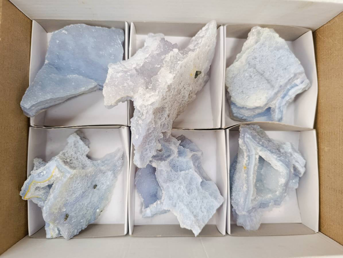 Natural Etched Blue Chalcedony Geodes x 6 From Nsanje, Malawi - Toprock Gemstones and Minerals 
