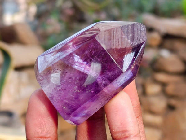 Polished Smokey Window Amethyst Quartz Crystals x 24 From Akansobe, Madagascar - Toprock Gemstones and Minerals 