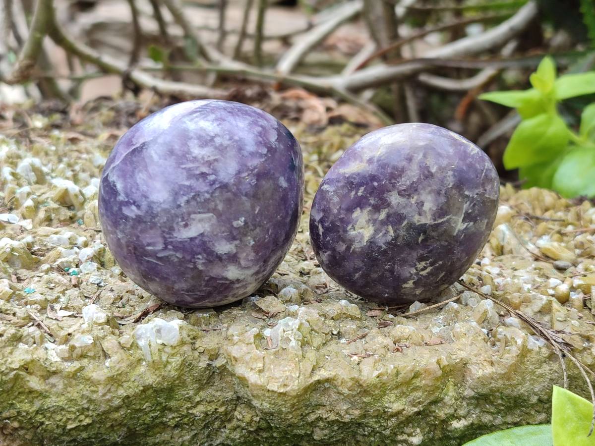 Polished Lepidolite With Pink Rubellite Palm Stones x 12 From Ambatondrazaka, Madagascar - Toprock Gemstones and Minerals 