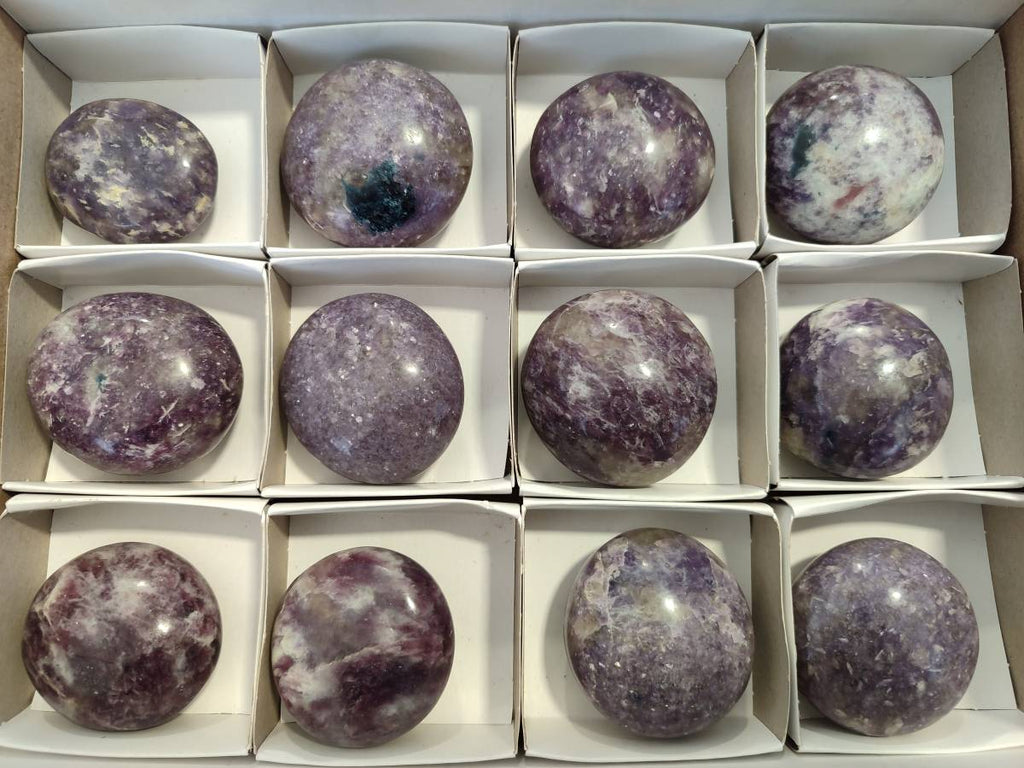 Polished Lepidolite With Pink Rubellite Palm Stones x 12 From Ambatondrazaka, Madagascar - Toprock Gemstones and Minerals 