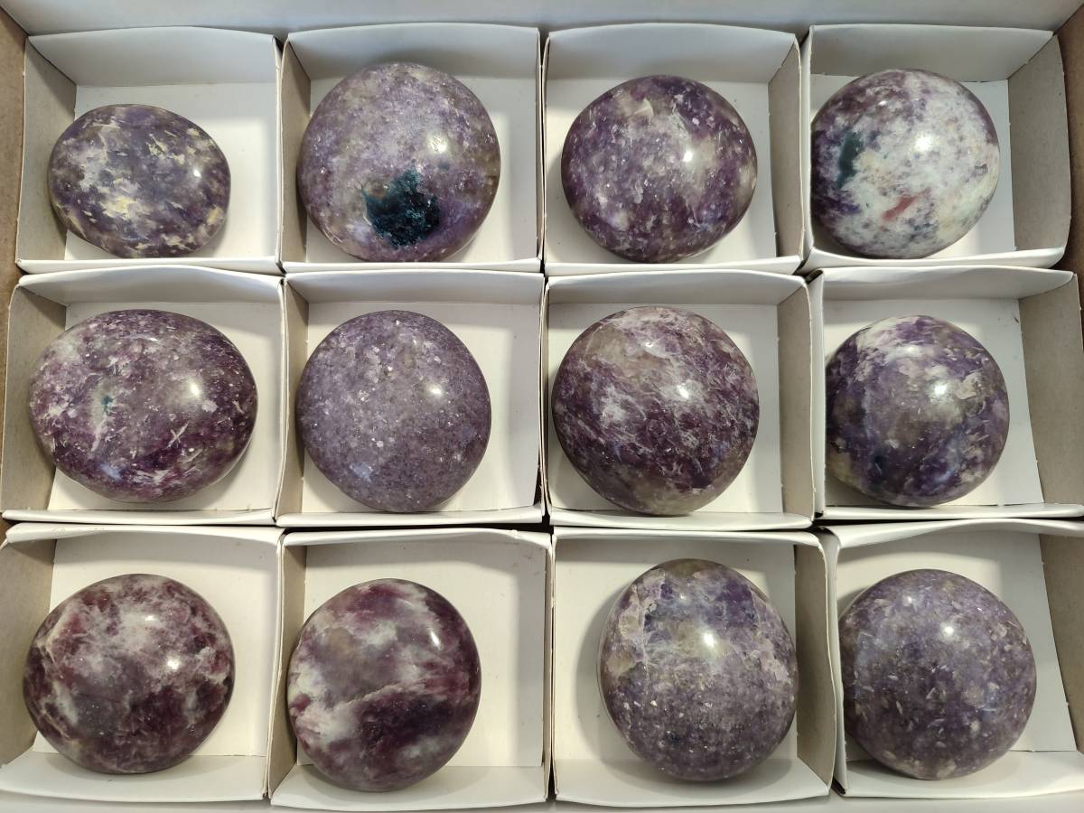 Polished Lepidolite With Pink Rubellite Palm Stones x 12 From Ambatondrazaka, Madagascar - Toprock Gemstones and Minerals 