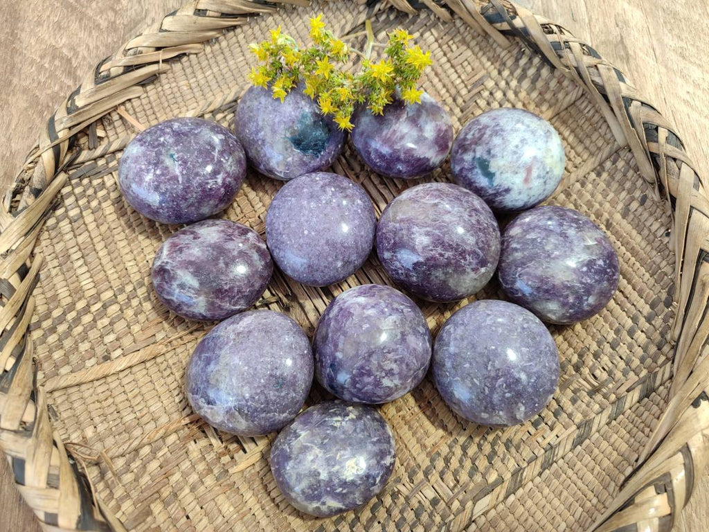Polished Lepidolite With Pink Rubellite Palm Stones x 12 From Ambatondrazaka, Madagascar - Toprock Gemstones and Minerals 