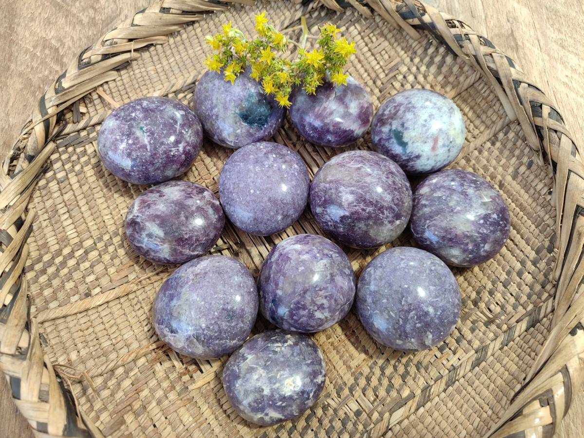 Polished Lepidolite With Pink Rubellite Palm Stones x 12 From Ambatondrazaka, Madagascar - Toprock Gemstones and Minerals 