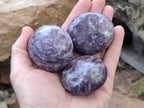 Polished Lepidolite With Pink Rubellite Palm Stones x 12 From Ambatondrazaka, Madagascar - Toprock Gemstones and Minerals 