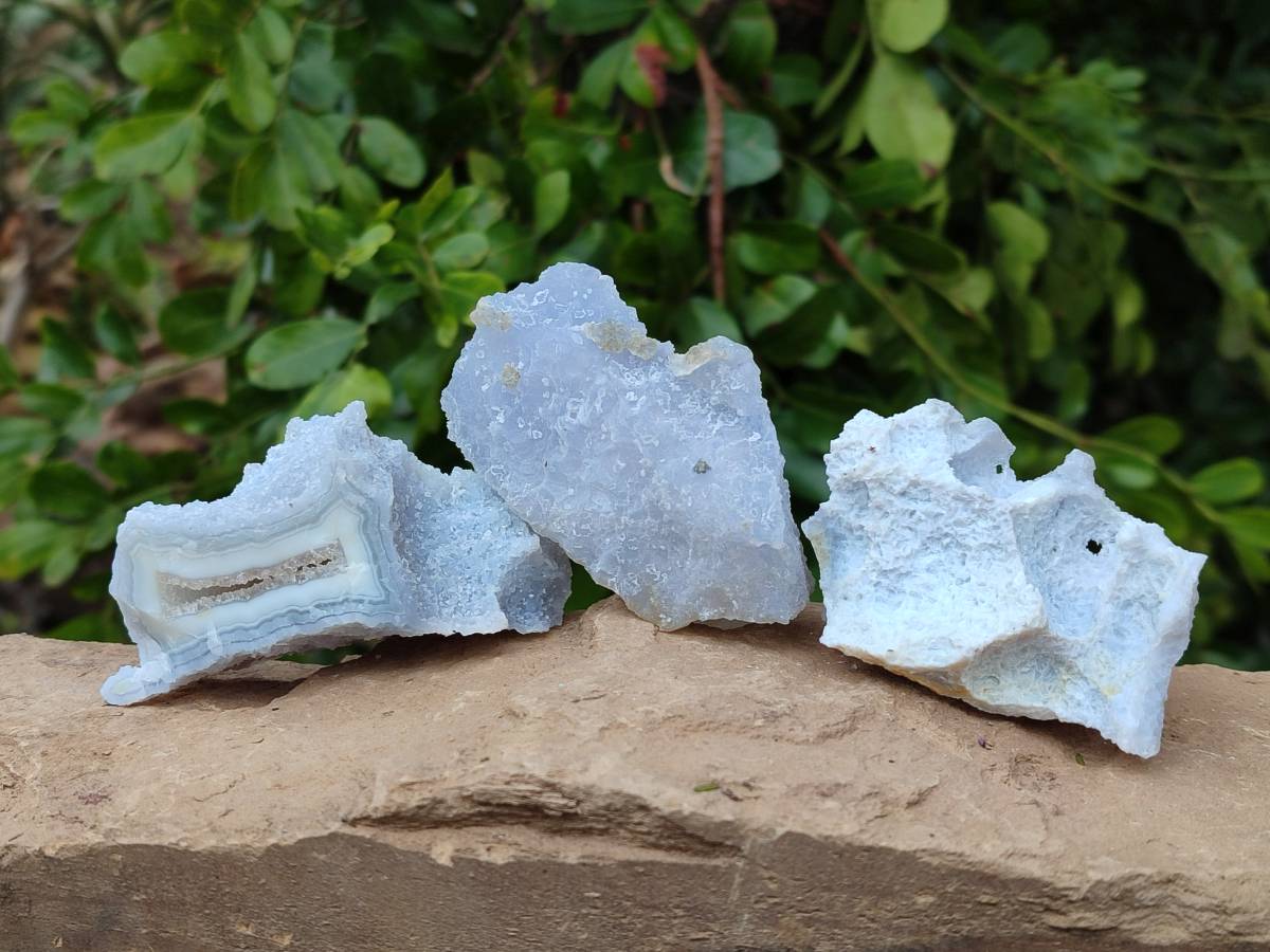 Natural Etched Blue Chalcedony Geodes x 12 From Nsanje, Malawi - Toprock Gemstones and Minerals 