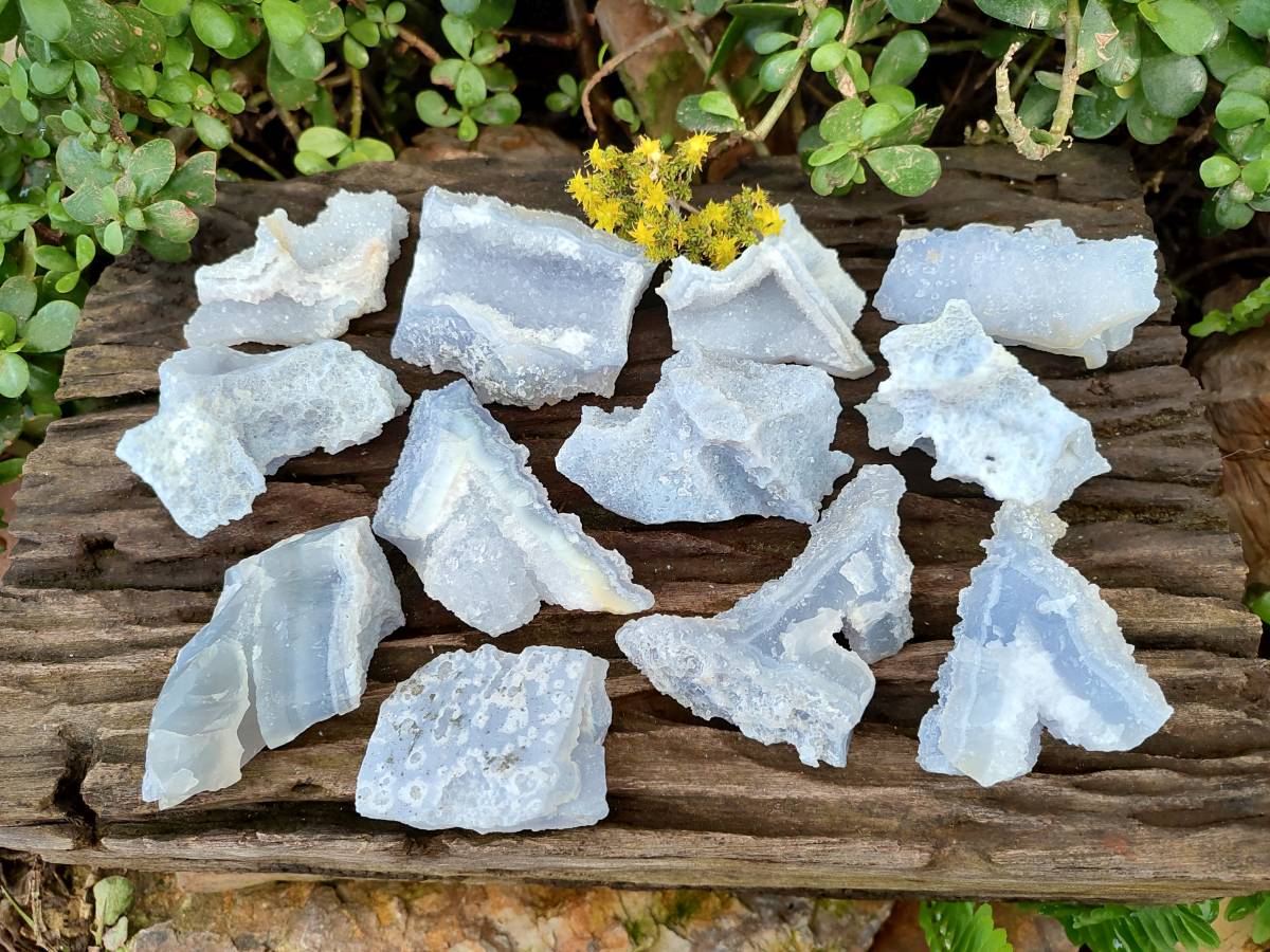 Natural Etched Blue Chalcedony Geodes x 12 From Nsanje, Malawi - Toprock Gemstones and Minerals 