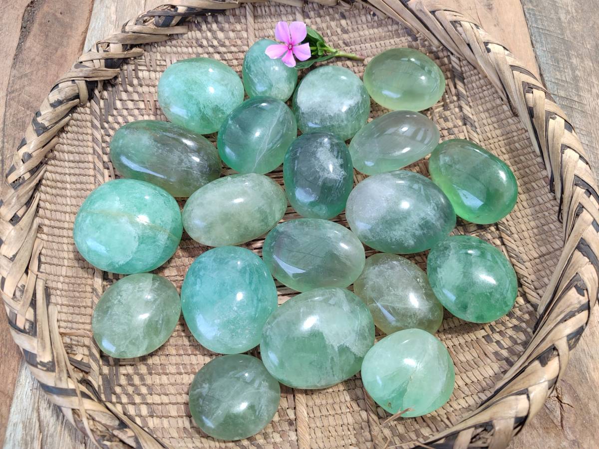 Polished Green Fluorite Gallets x 20  From Madagascar - Toprock Gemstones and Minerals 
