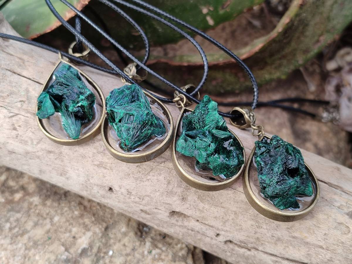 Hand Made Natural Silky Malachite Necklaces - Sold Per Item From Kasompe, Congo - Toprock Gemstones and Minerals 