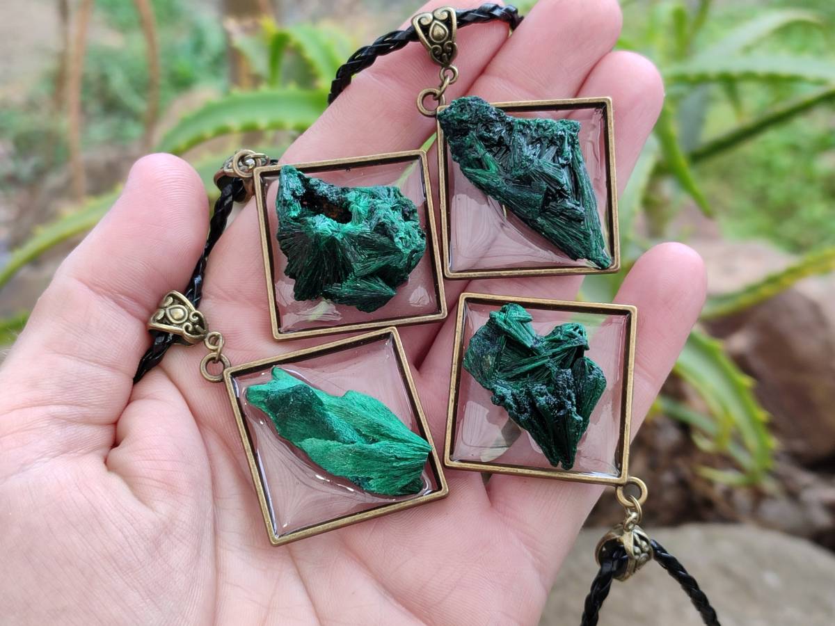 Hand Made Natural Silky Malachite Necklaces -Sold Per Item From Kasompe, Congo - Toprock Gemstones and Minerals 