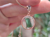 Hand Made Green Tourmaline MIni Gem Crystal  in Rose Gold Round Pendant - Sold Per Item - From Nigeria