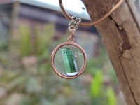 Hand Made Green Tourmaline MIni Gem Crystal  in Rose Gold Round Pendant - Sold Per Item - From Nigeria