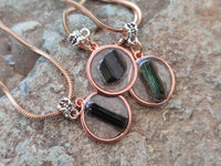 Hand Made Green Tourmaline MIni Gem Crystal  in Rose Gold Round Pendant - Sold Per Item - From Nigeria