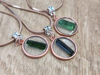Hand Made Green Tourmaline MIni Gem Crystal  in Rose Gold Round Pendant - Sold Per Item - From Nigeria
