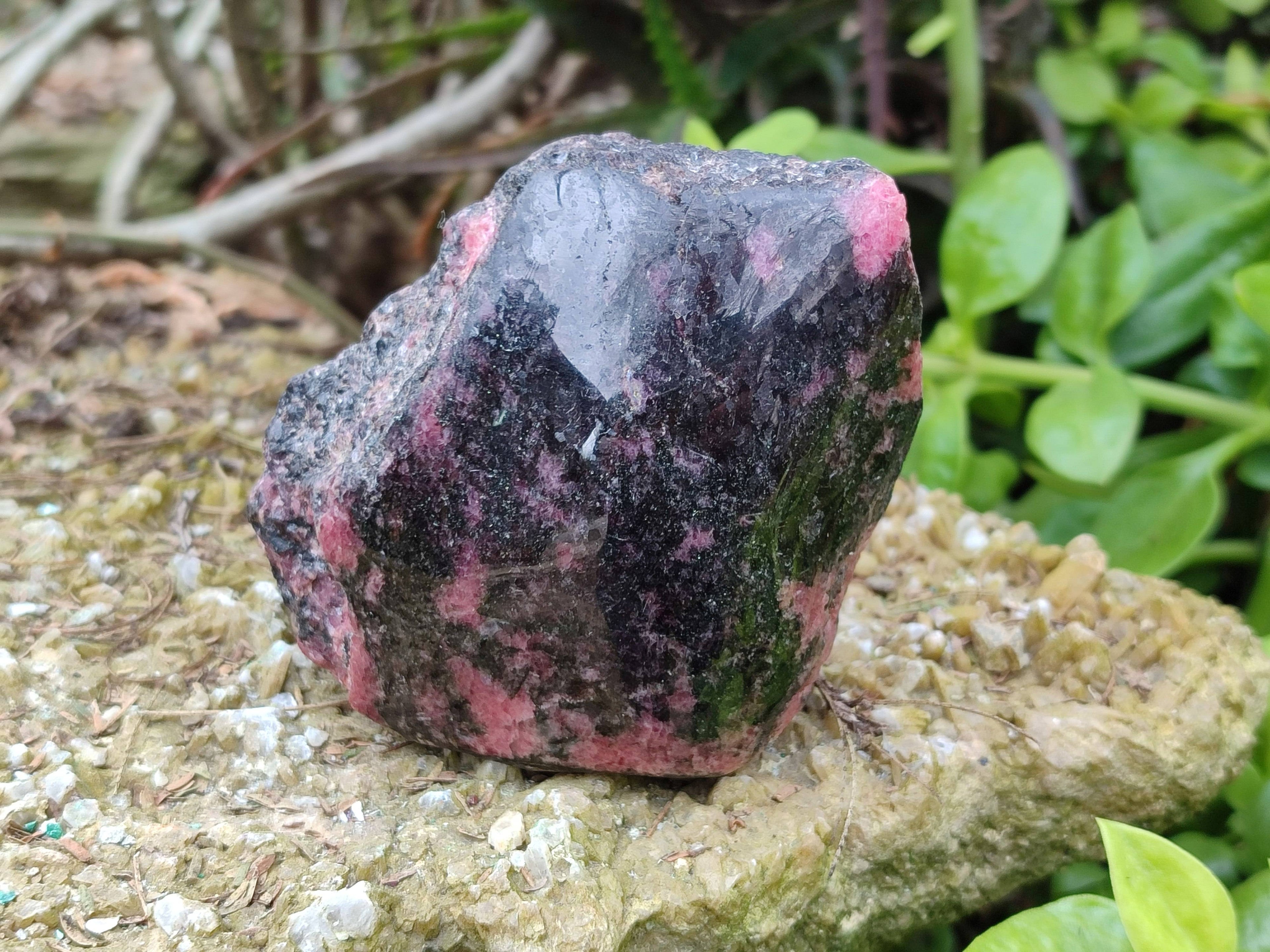 Polished On One Side Rhodonite x 4 Standing Display Pieces from Madagascar - Toprock Gemstones and Minerals 