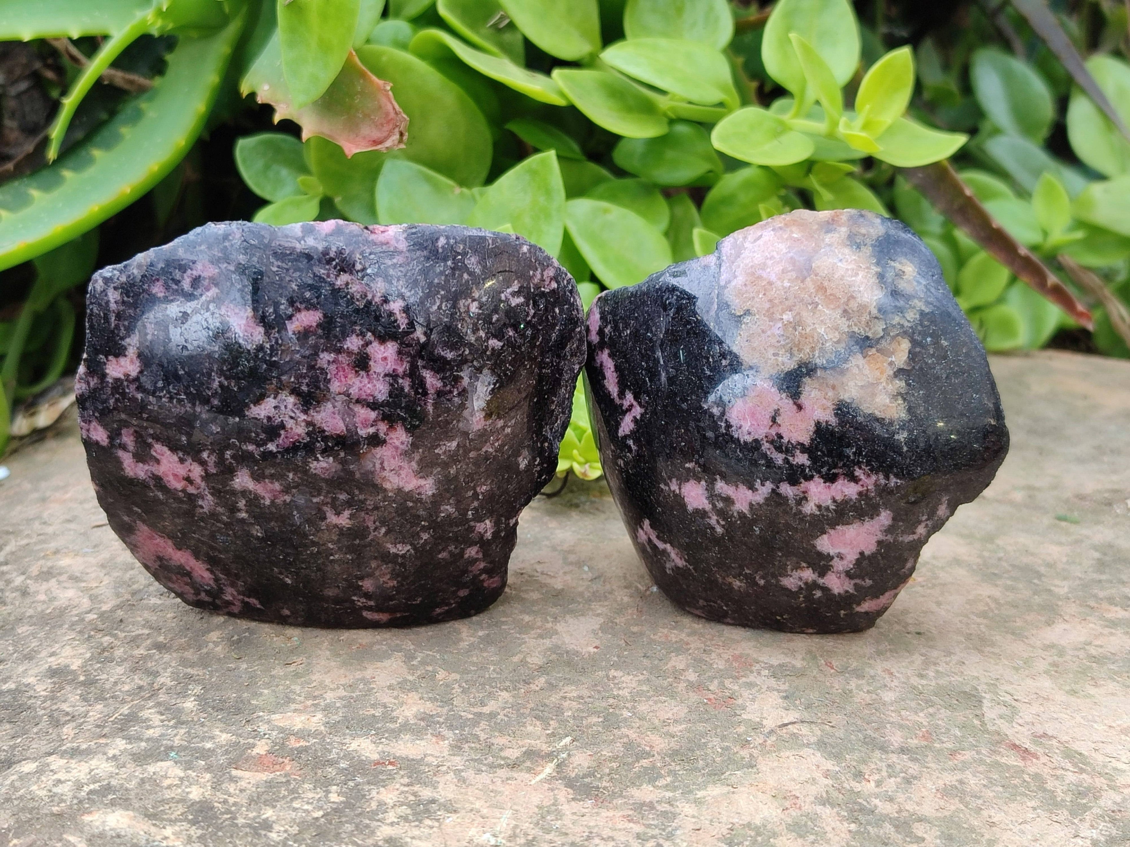 Polished On One Side Rhodonite x 4 Standing Display Pieces from Madagascar - Toprock Gemstones and Minerals 