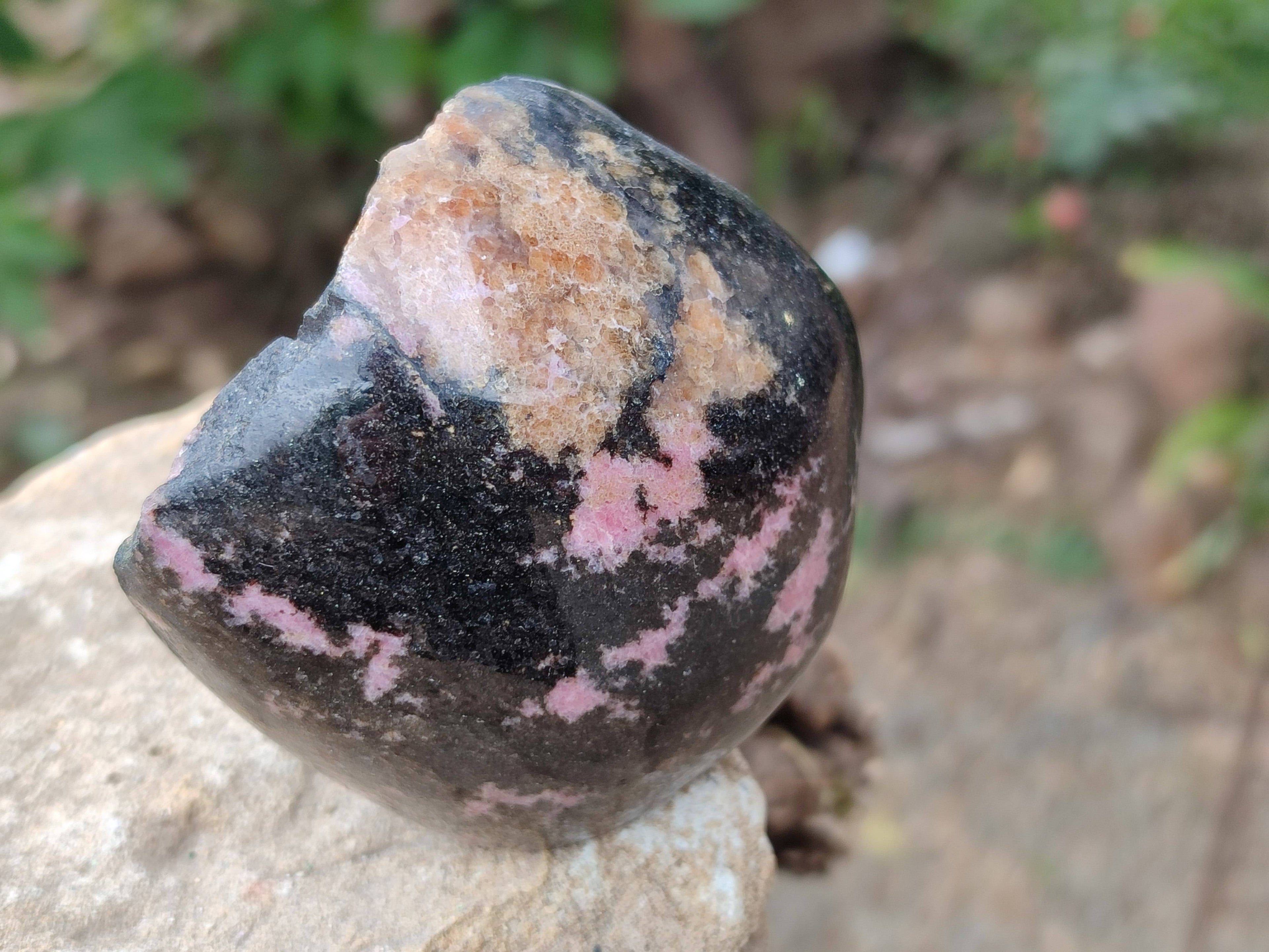 Polished On One Side Rhodonite x 4 Standing Display Pieces from Madagascar - Toprock Gemstones and Minerals 
