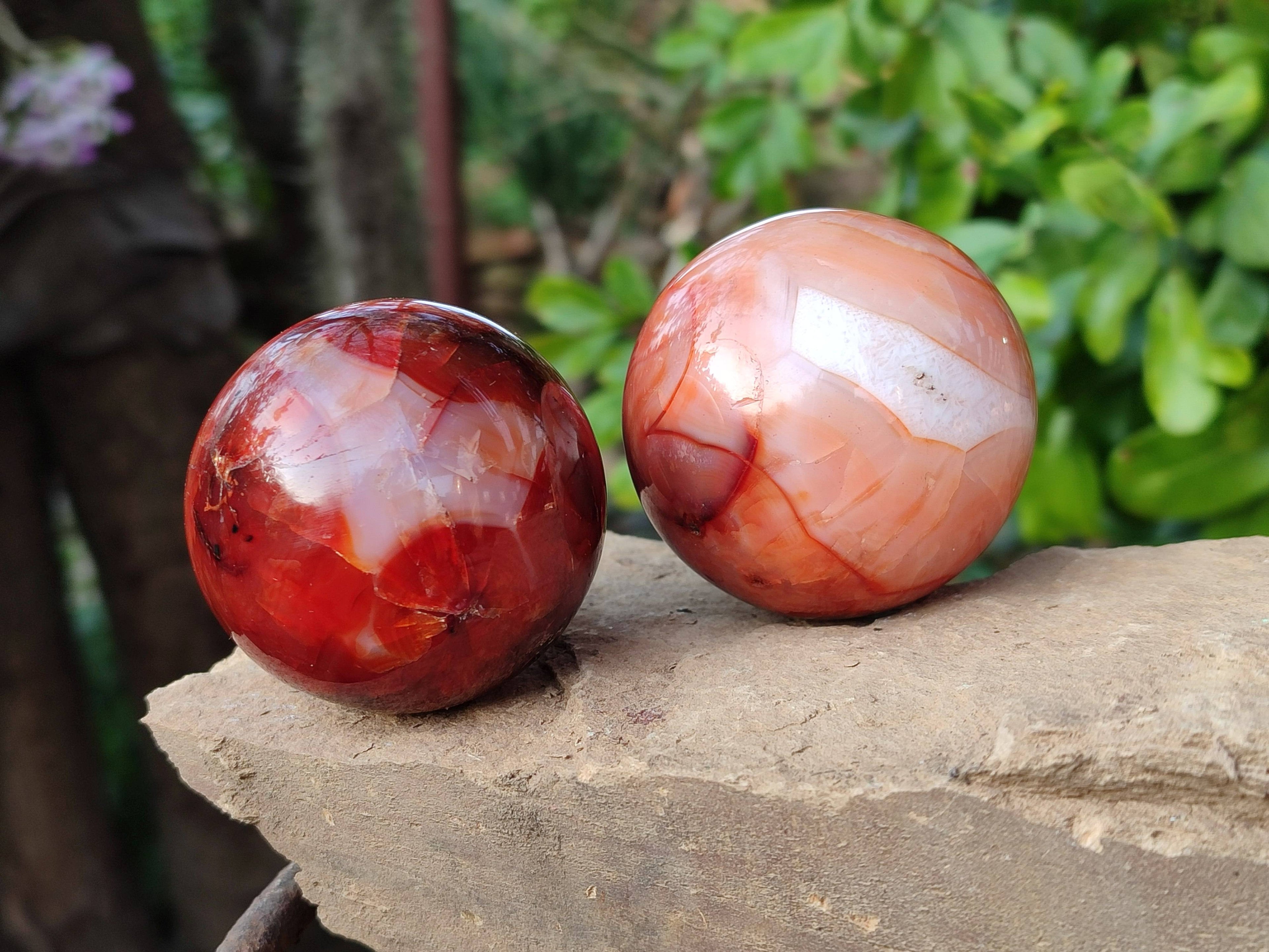 Polished Carnelian Spheres x 5 From Madagascar - Toprock Gemstones and Minerals 