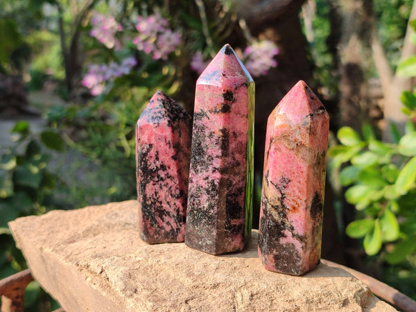 Polished Rhodonite Points x 12 From Ambindavato, Madagascar - Toprock Gemstones and Minerals 