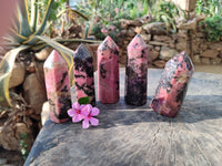 Polished Rhodonite Points x 12 From Ambindavato, Madagascar - Toprock Gemstones and Minerals 