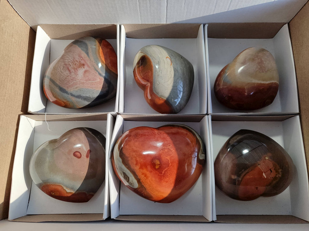Polished Polychrome Jasper Hearts x 6 From NW Coast, Madagascar - Toprock Gemstones and Minerals 