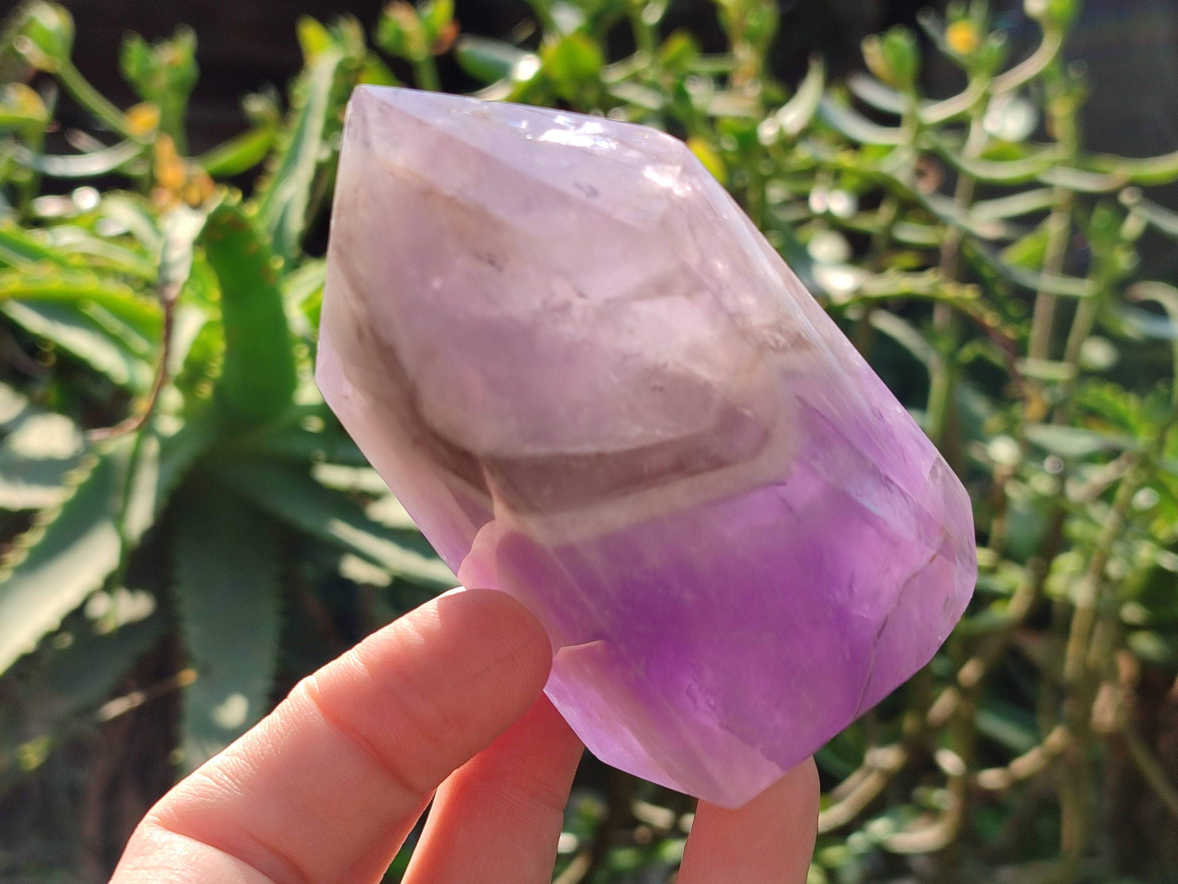 Polished Smokey Chevron Amethyst Points x 6 From Madagascar - Toprock Gemstones and Minerals 
