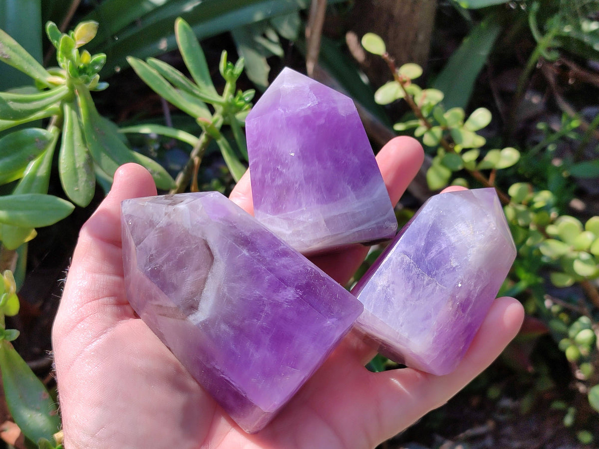 Polished Smokey Chevron Amethyst Points x 6 From Madagascar - Toprock Gemstones and Minerals 