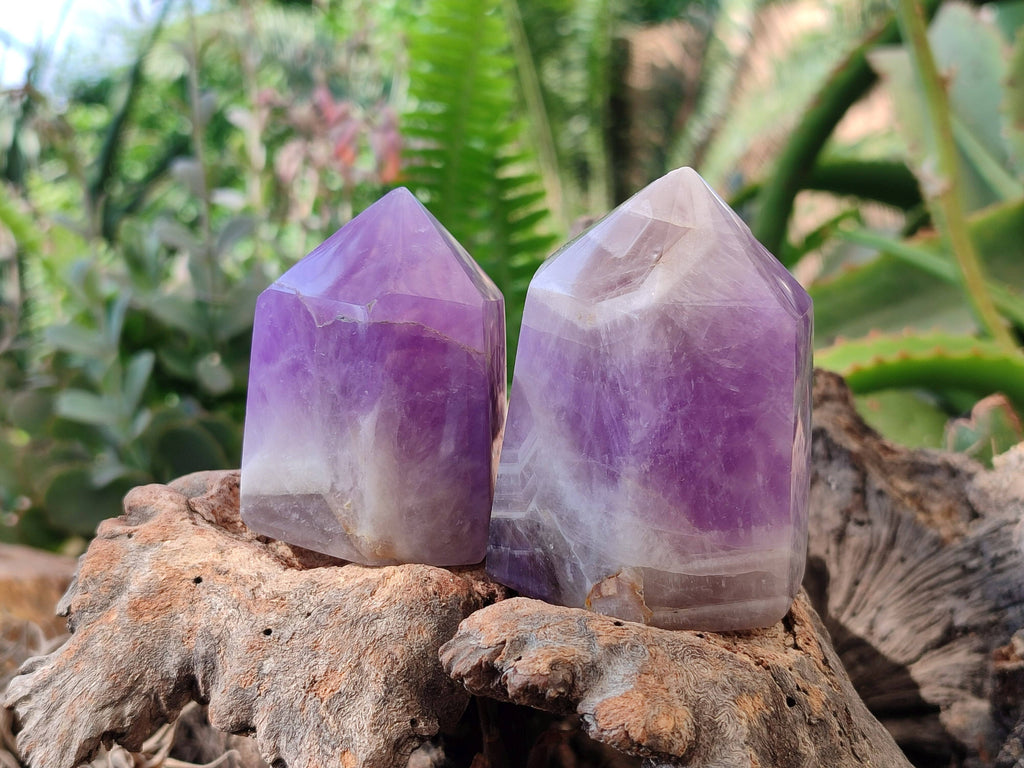 Polished Smokey Chevron Amethyst Points x 6 From Madagascar - Toprock Gemstones and Minerals 