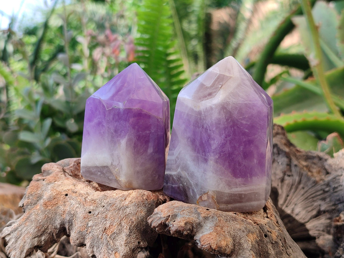 Polished Smokey Chevron Amethyst Points x 6 From Madagascar - Toprock Gemstones and Minerals 