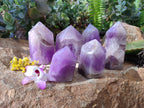 Polished Smokey Chevron Amethyst Points x 6 From Madagascar - Toprock Gemstones and Minerals 