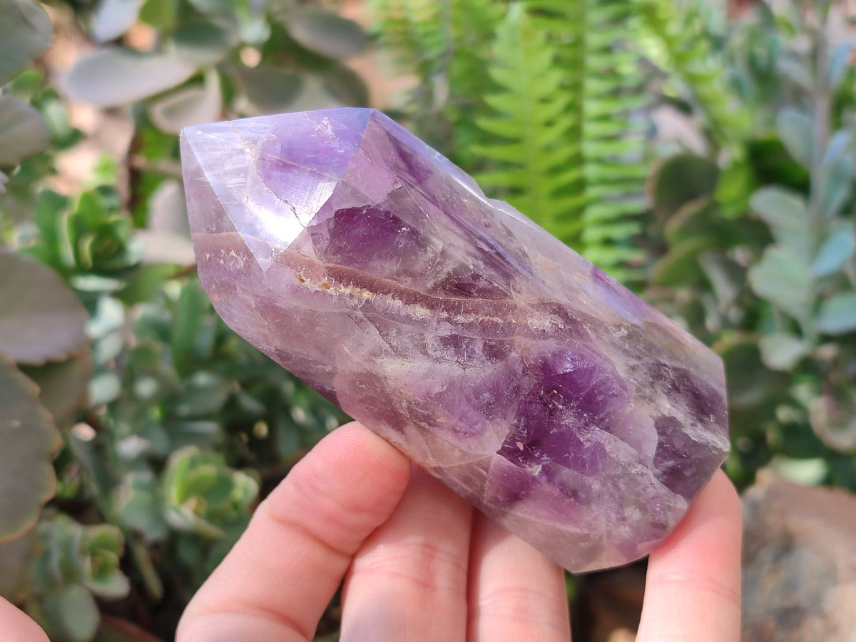 Polished Smokey Chevron Amethyst Points x 6 From Madagascar - Toprock Gemstones and Minerals 