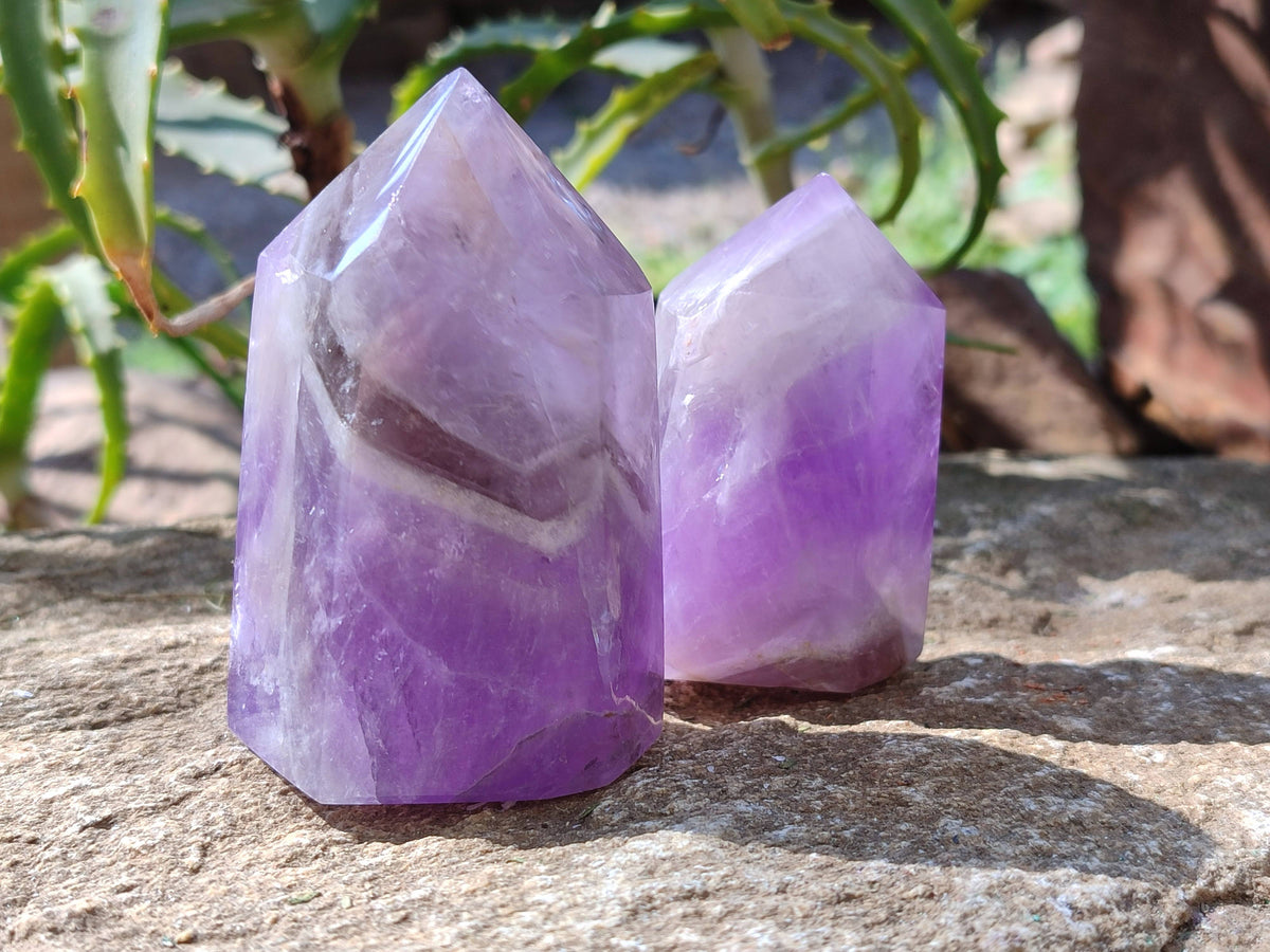 Polished Smokey Chevron Amethyst Points x 6 From Madagascar - Toprock Gemstones and Minerals 