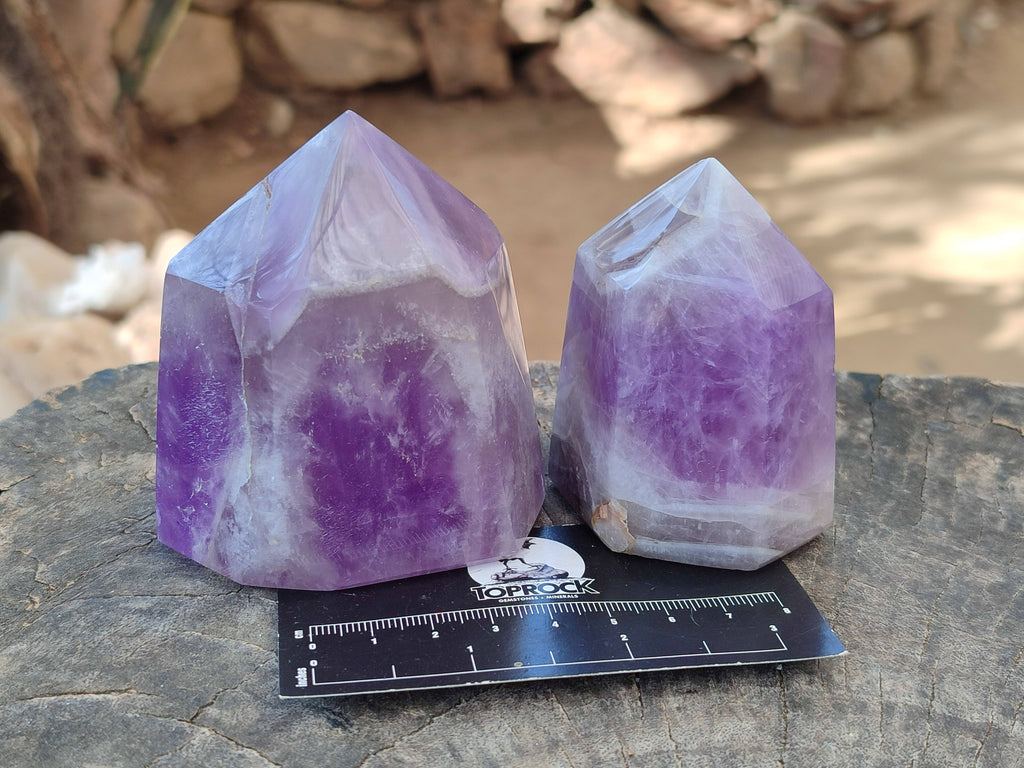 Polished Smokey Chevron Amethyst Points x 6 From Madagascar - Toprock Gemstones and Minerals 