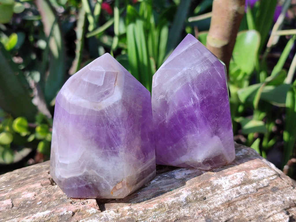 Polished Smokey Chevron Amethyst Points x 6 From Madagascar - Toprock Gemstones and Minerals 