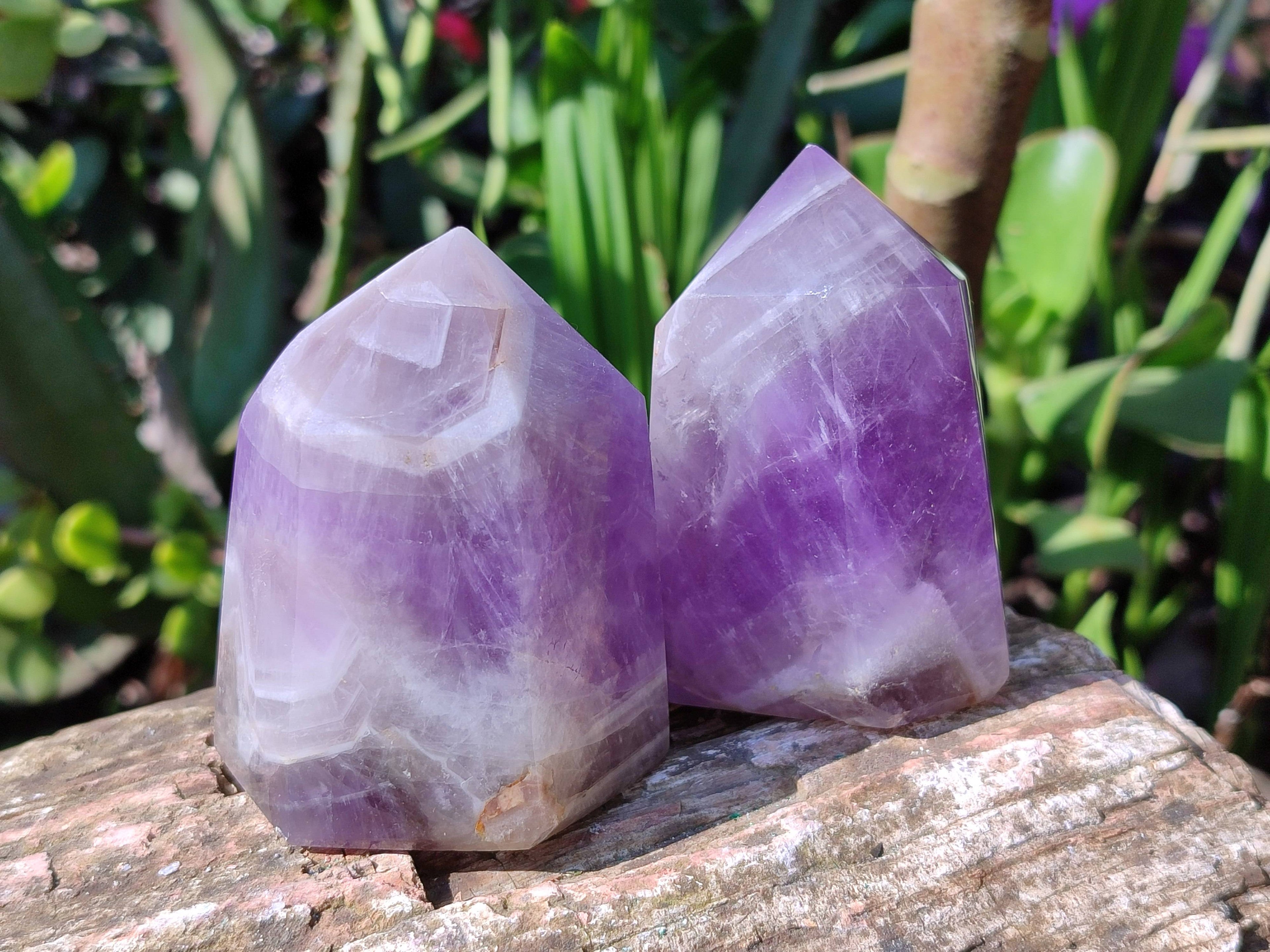 Polished Smokey Chevron Amethyst Points x 6 From Madagascar - Toprock Gemstones and Minerals 
